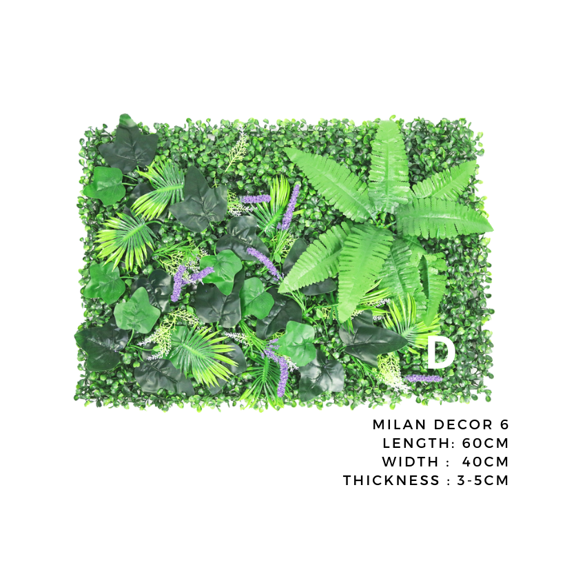 Milan Decor 6 Rectangle Artificial Lawn Wall Grass With Flower For