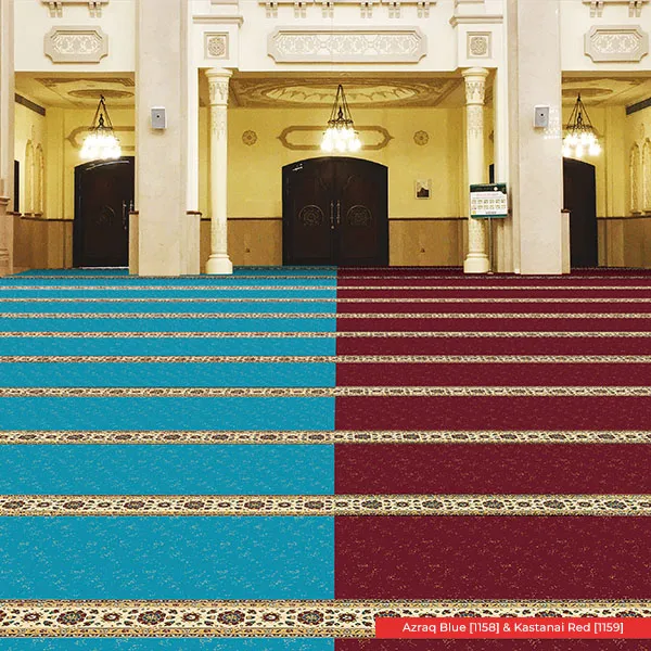 Carpet in Mosque Example Photo Azraq Blue Kastanai Red Color