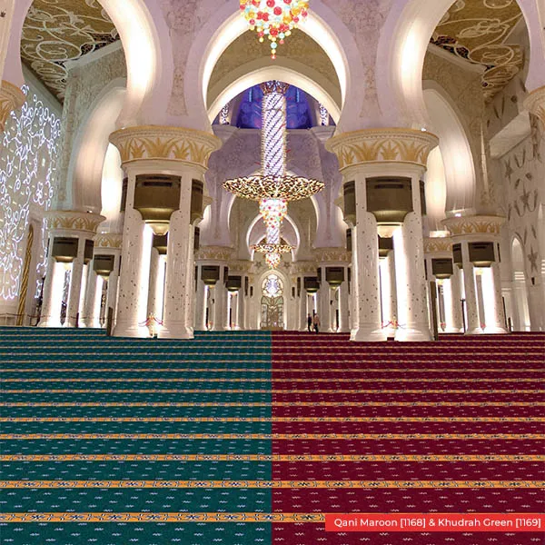 Mosque Carpet Supply Install Example Design Photo Qani Maroon and Khudrah Green